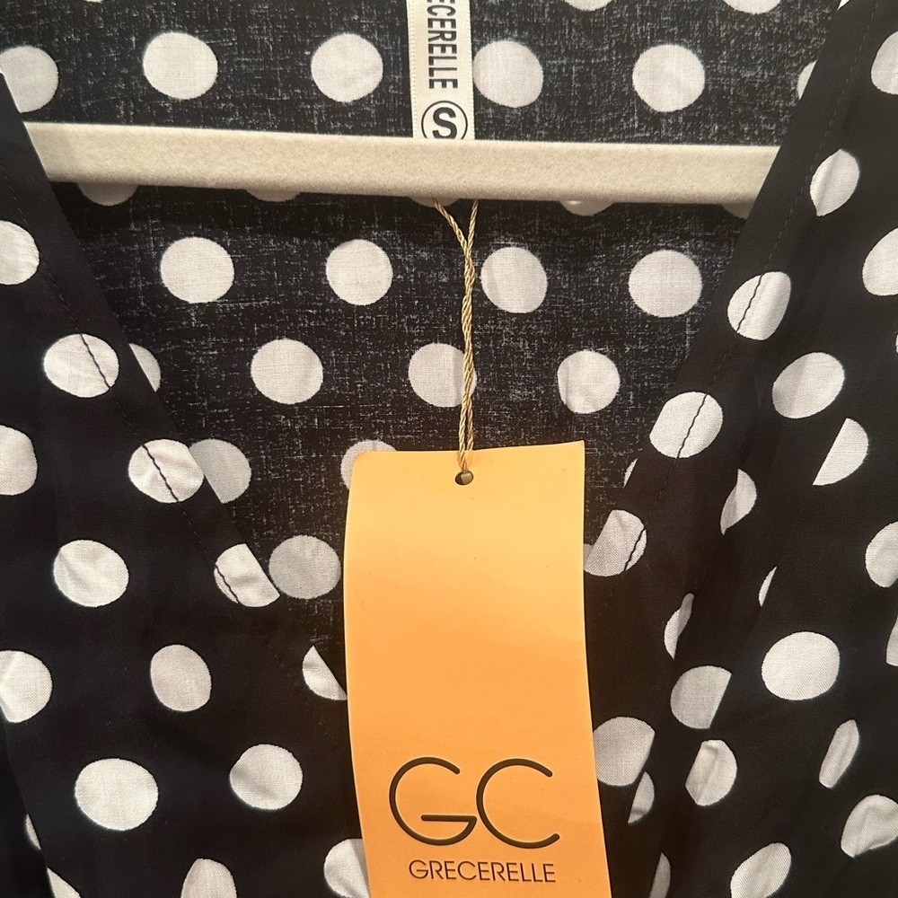 NWT High Low Black and White Polka Dot Dress Flutter Sleeves Tie Waist Sz S - Picture 4 of 10